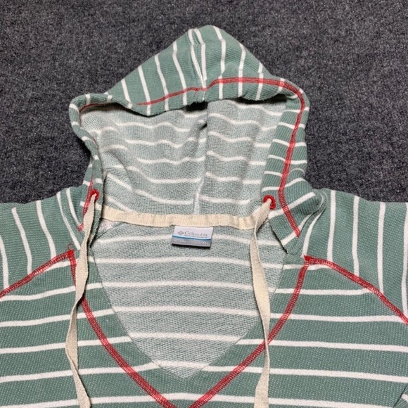 Columbia Hoodie Pullover Women's XL Green White Striped Sweatshirt Pockets - Picture 3 of 11